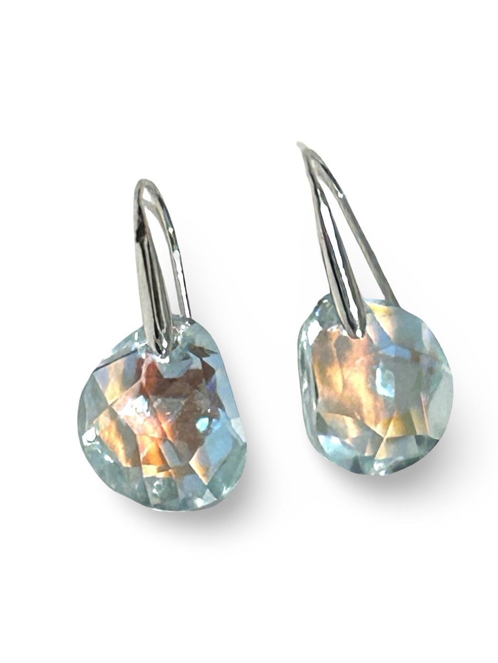 Swarovski Lunar Collection Iridescent Blue Crystal Drop Earrings Rhodium Plated